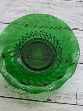 2 Green Pressed Glass Decorative Bowls - Home Art